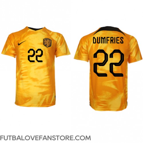 Holandsko Denzel Dumfries #22 Domáci futbalový dres MS 2022 Krátky Rukáv